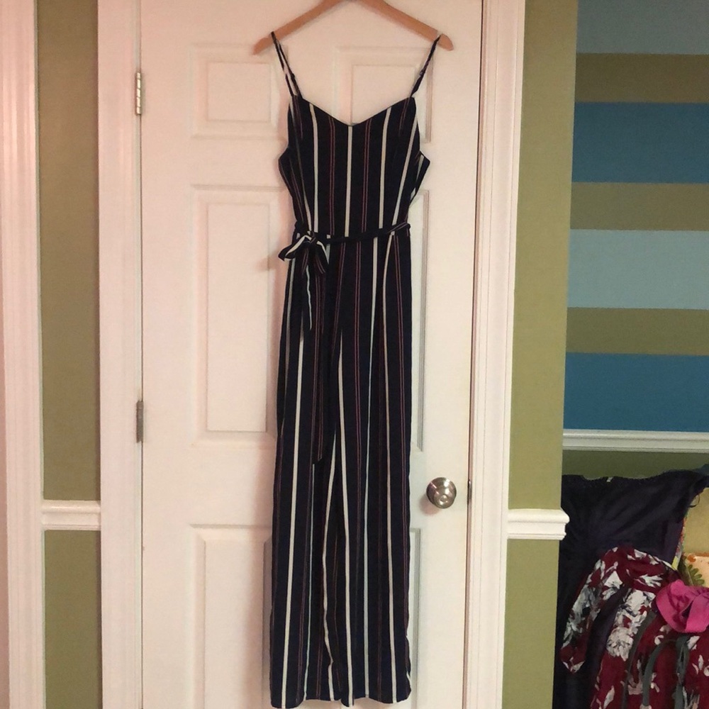 Navy and Pink Striped Jumpsuit